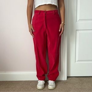 Vintage Red Faux Suede Straight-Leg Pants🍒